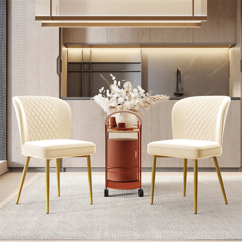 Lot de 2 chaises de salle à manger, chaise rembourrée, avec dossier, assise en velours, structure en métal, 47x43x86cm, beige