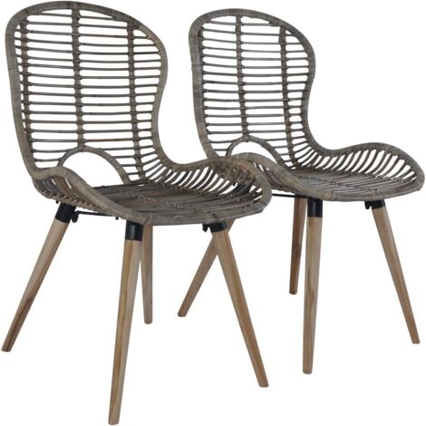 Lot de 2 Chaises de salle à manger - Chaises à manger - Chaise de Bureau, Salon et de Cuisine marron rotin naturel BSRHS625531