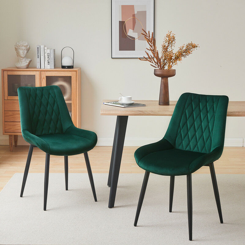 Clipop - Lot de 2 chaises de salle à manger Chaises de comptoir de cuisine rembourrées en velours avec pieds en métal,Vert
