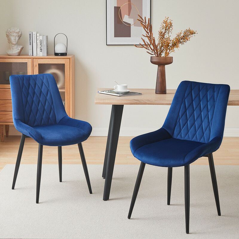 Clipop - Lot de 2 chaises de salle à manger Chaises de comptoir de cuisine rembourrées en velours avec pieds en métal,blau