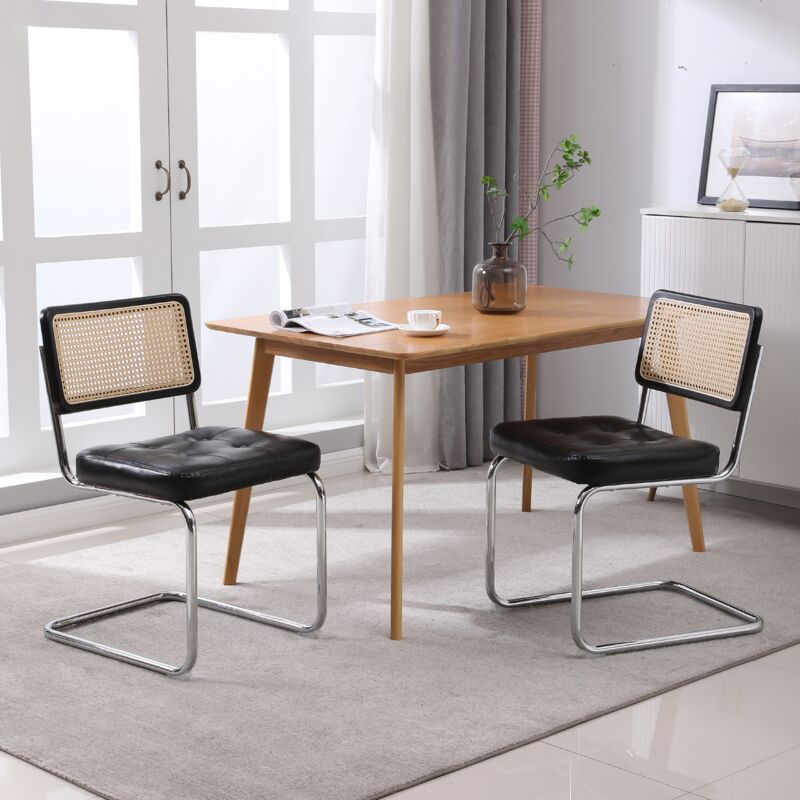 Tanant - Lot de 2 chaises de salle à manger - chaises de salle à manger en rotin, capitonnées en simili cuir, sans accoudoirs, avec pieds en métal