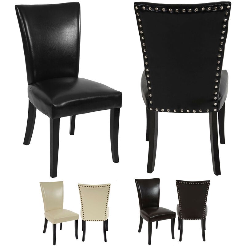 Mendler - Lot de 2 chaises de salle à manger Chesterfield av rivets - similicuir brun foncé, pieds foncés