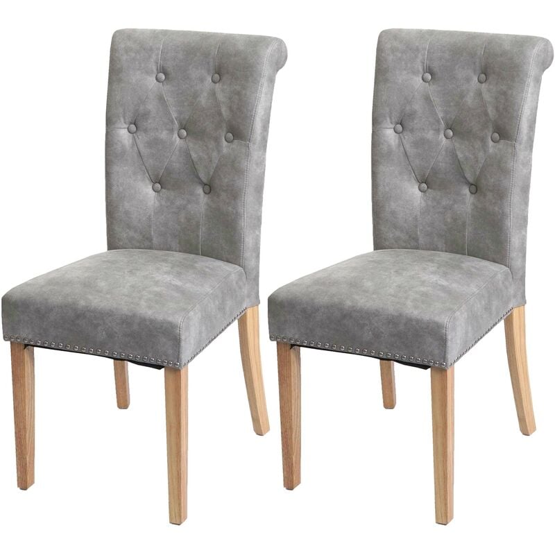 [jamais utilisé] lot de 2 chaises de salle à manger chesterfield ii rivets tissu/textile gris clair, pieds clairs - grey