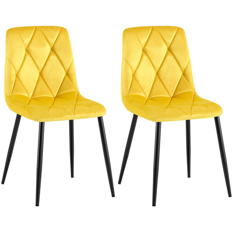 CLP - Lot de 2 chaises de salle à manger Clairton Jaune Velours