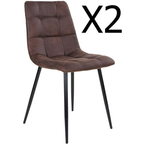 Lot de 2 chaises de salle à manger coloris marron foncé en microfibre - Dim : 55 x 44 x 86 cm -PEGANE-