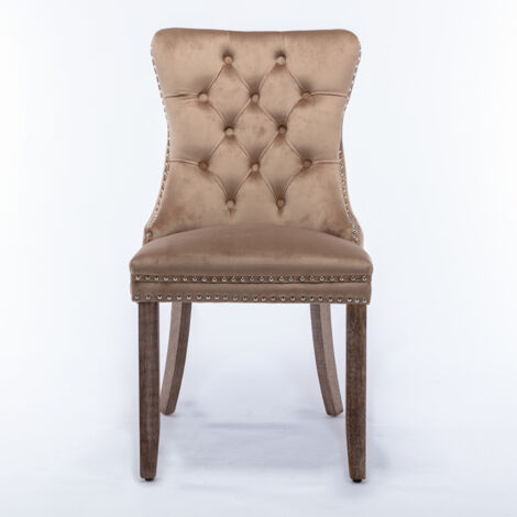 Lot de 2 Chaises de Salle à Manger Contemporaines, Revêtement en Velours Capitonné, Pieds en Bois Massif et Finition Cloutée, Style Moderne Haut de Gamme, Couleur Kaki