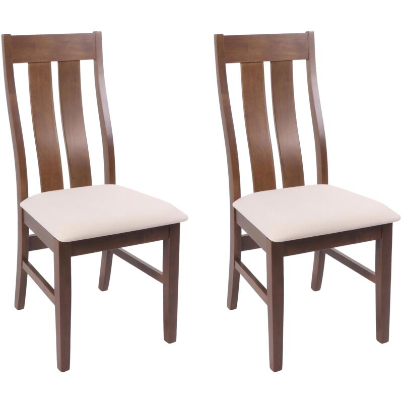 Décoshop26 - Lot de 2 chaises de salle à manger cuisine dossier haut en tissu crème et structure en bois marron foncé 040007381