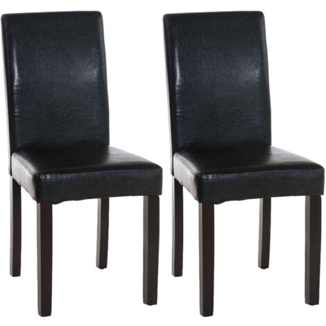 Lot de 2 chaises de salle à manger design moderne en PVC noir et pieds en bois marron 100001542