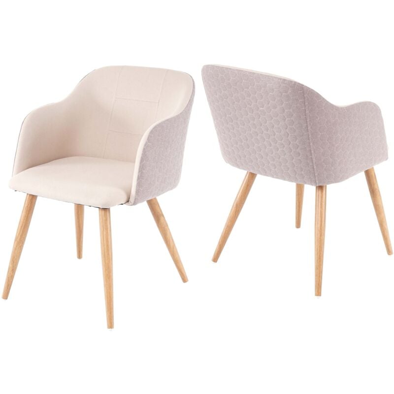 Décoshop26 - Lot de 2 chaises de salle à manger design rétro accoudoirs tissu/textile crème-beige 040000363