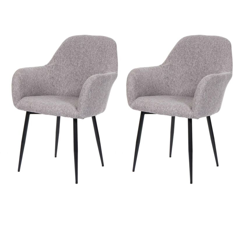 Lot de 2 chaises de salle à manger dossier arrondi design rétro en tissu gris pieds noirs 040007350
