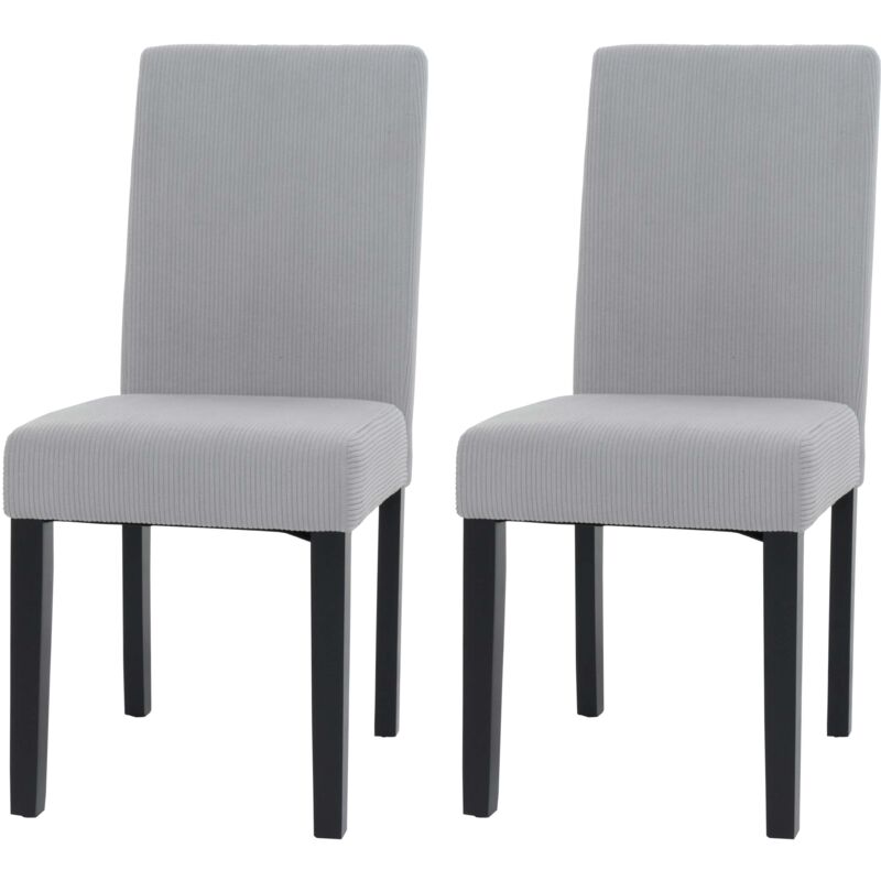 Lot de 2 chaises de salle à manger dossier haut en tissu velours côtelé gris clair pieds en bois foncés 040007327