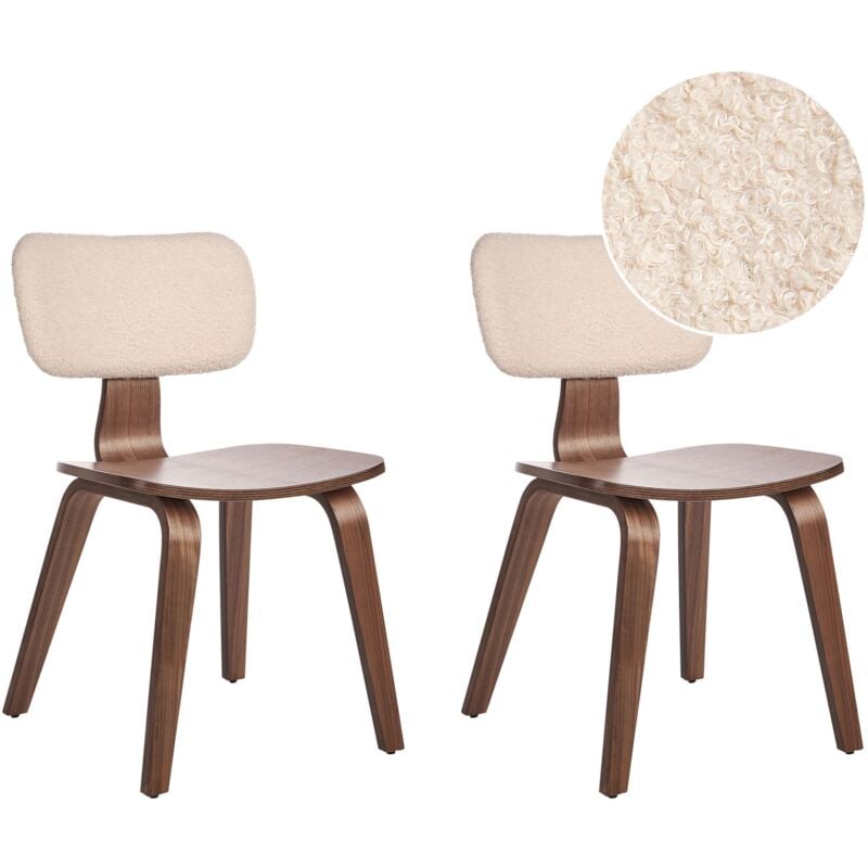 Beliani - Lot de 2 Chaises de Salle à Manger en Bouclé Assise Tapissé Bois Foncé et Beige Lucinda