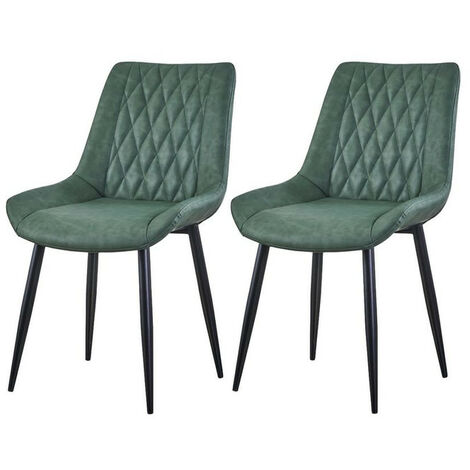 Lot de 2 chaises de salle à manger en cuir avec dossier et assise rembourrée, 53x43x89cm, Vert