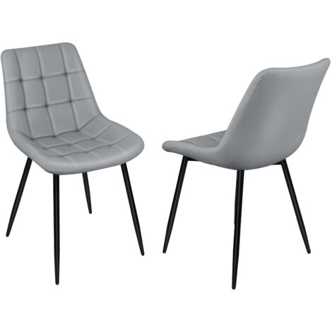 Lot de 2 Chaises de Salle à Manger en Cuir PU, Chaise de Salon avec Pieds en Métal, pour Cuisine, Salon, Gris Clair