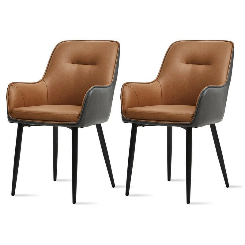 Clipop - Lot de 2 chaises de salle à manger en cuir rembourré avec dossier et pieds en métal Marron/Gris