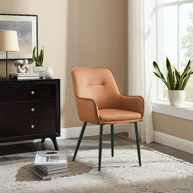 Clipop - Lot de 2 chaises de salle à manger en cuir rembourré avec dossier et pieds en métal Marron