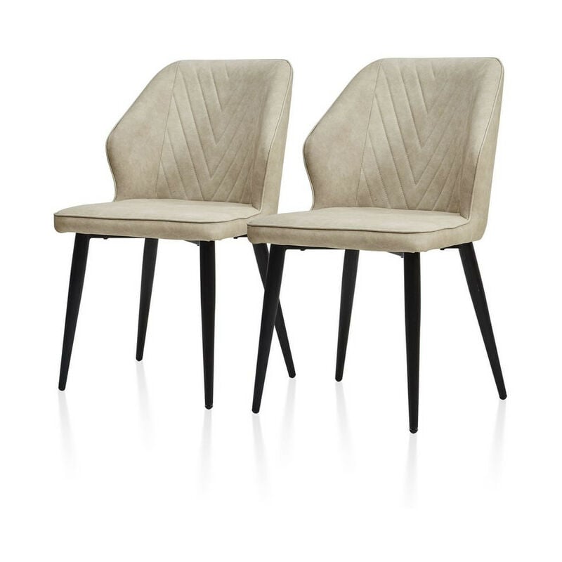 Clipop - Lot de 2 chaises de salle à manger en cuir synthétique avec dossier au design unique et pieds en métal,Blanc cassé