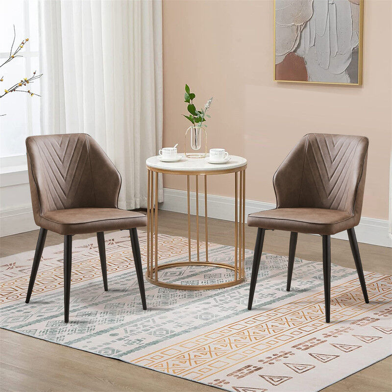 Clipop - Lot de 2 chaises de salle à manger en cuir synthétique avec dossier au design unique et pieds en métal,marron