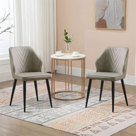 Lot de 2 chaises de salle à manger en cuir synthétique avec dossier au design unique et pieds en métal,gris