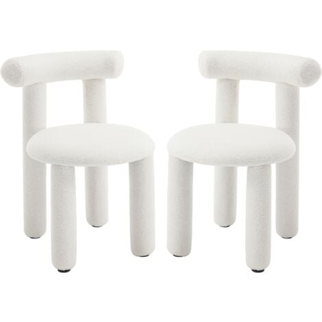 Lot de 2 Chaises de Salle à Manger en Fausse Fourrure Chaise Salle a Manger Moderne avec Pied Métal Chaise de Cuisine sans Accoudoirs, Blanc
