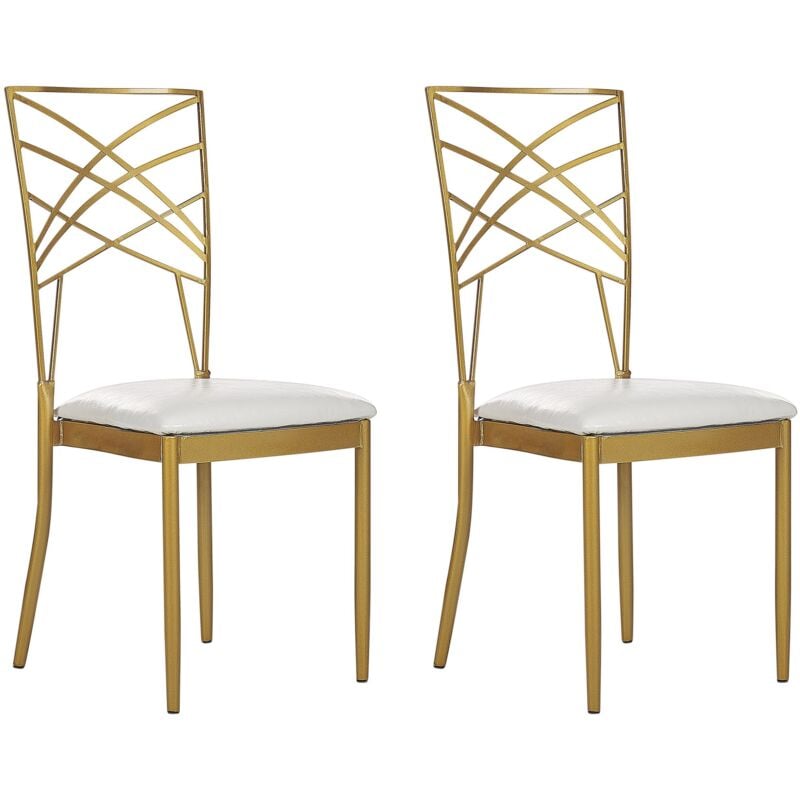 Lot de 2 Chaises de Salle à Manger en Métal Doré et Assise Cuir pu Blanc Girard