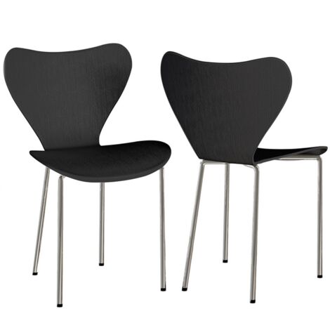 Lot de 2 chaises de salle à manger en plastique pour la maison et le bureau Noir