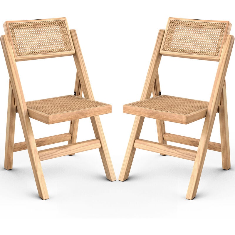 privatefloor - lot de 2 chaises de salle à manger en rotin canage et bois - umbra bois naturel - rotin, bois de caoutchouc - bois naturel