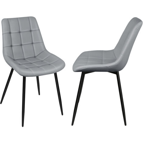 Lot de 2 Chaises de Salle à Manger en Simili Cuir Chaises de cuisine tapissées gris clair