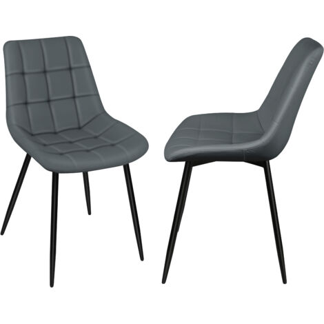 Lot de 2 Chaises de Salle à Manger en Simili Cuir Chaises de cuisine tapissées gris foncé