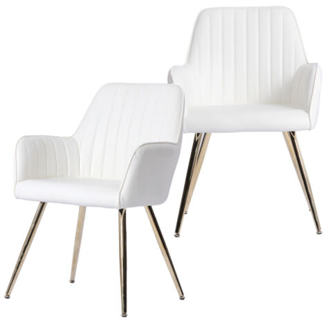 Lot de 2 chaises de salle à manger en similicuir avec accoudoirs et pieds en métal doré, beige