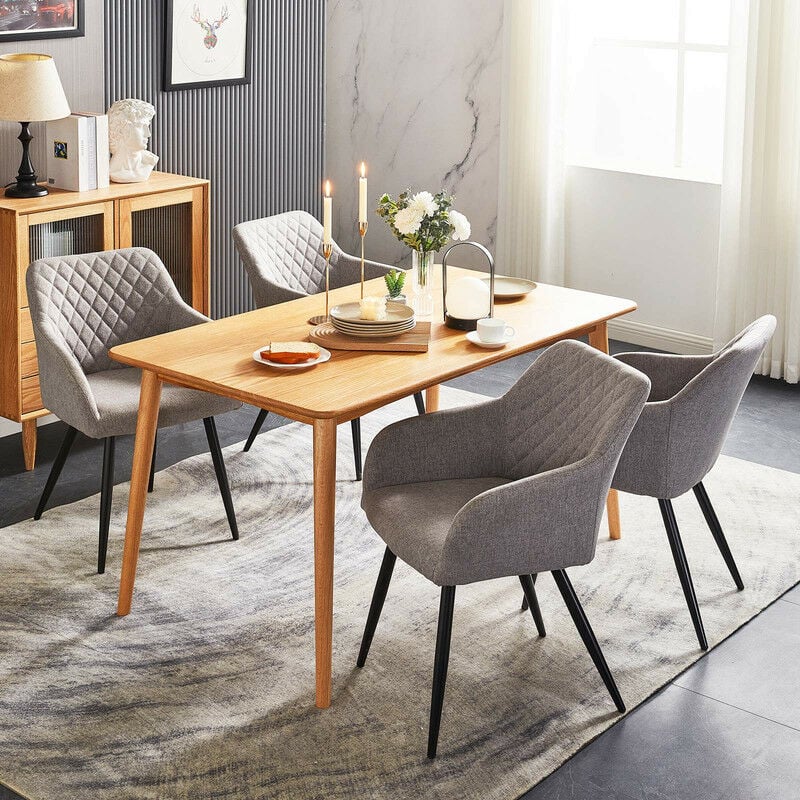 Lot de 2 chaises de salle à manger en tissu avec accoudoirs et dossier avec assise rembourrée, pieds en métal, gris