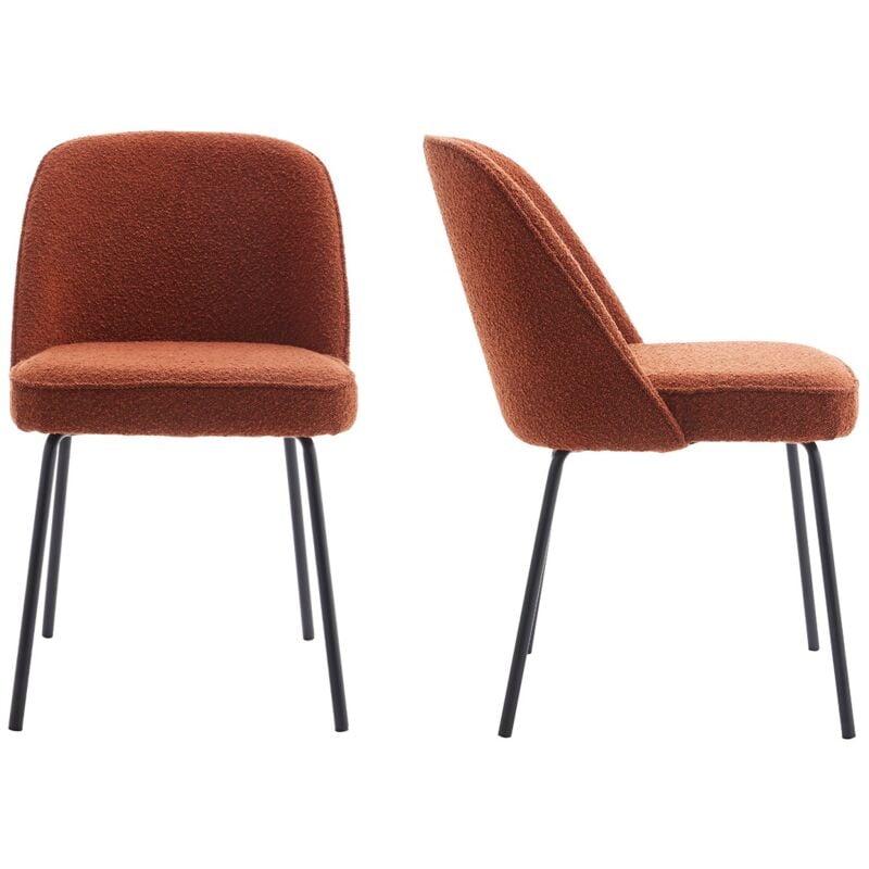 Homifab - Lot de 2 chaises de salle à manger en tissu bouclé rouille, piètement noir - Olden