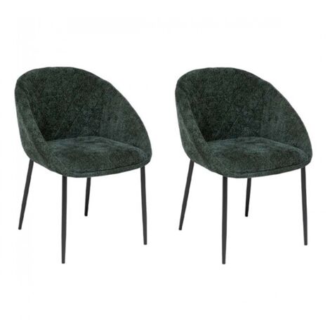 Lot de 2 chaises de salle à manger en tissu chenille avec des pieds en métal, coloris Vert Cèdre - Longueur 60 x Profondeur 57 x Hauteur 81 cm