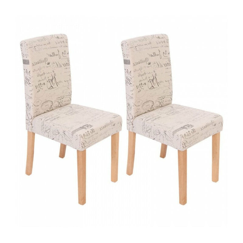 décoshop26 - lot de 2 chaises de salle à manger en tissu crème imprimé pieds clairs