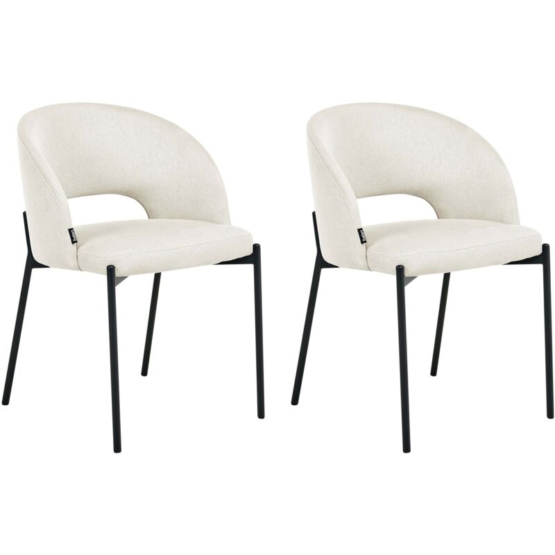 Lot de 2 Chaises de Salle à Manger en Tissu Dossier Arrondi Découpé Beige Clair Penny