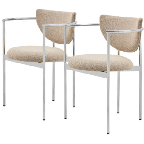 Lot de 2 chaises de salle à manger en tissu et métal, avec accoudoirs et dossier, style scandinave, kaki clair