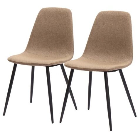 Lot de 2 chaises de salle à manger en tissu et métal avec dossier, style nordique, marron