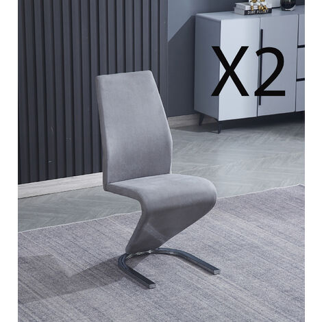 Lot de 2 chaises de salle à manger en tissu jarama coloris gris avec pieds coloris chromé - Longueur 54 x profondeur 64 x hauteur 100 cm -PEGANE-