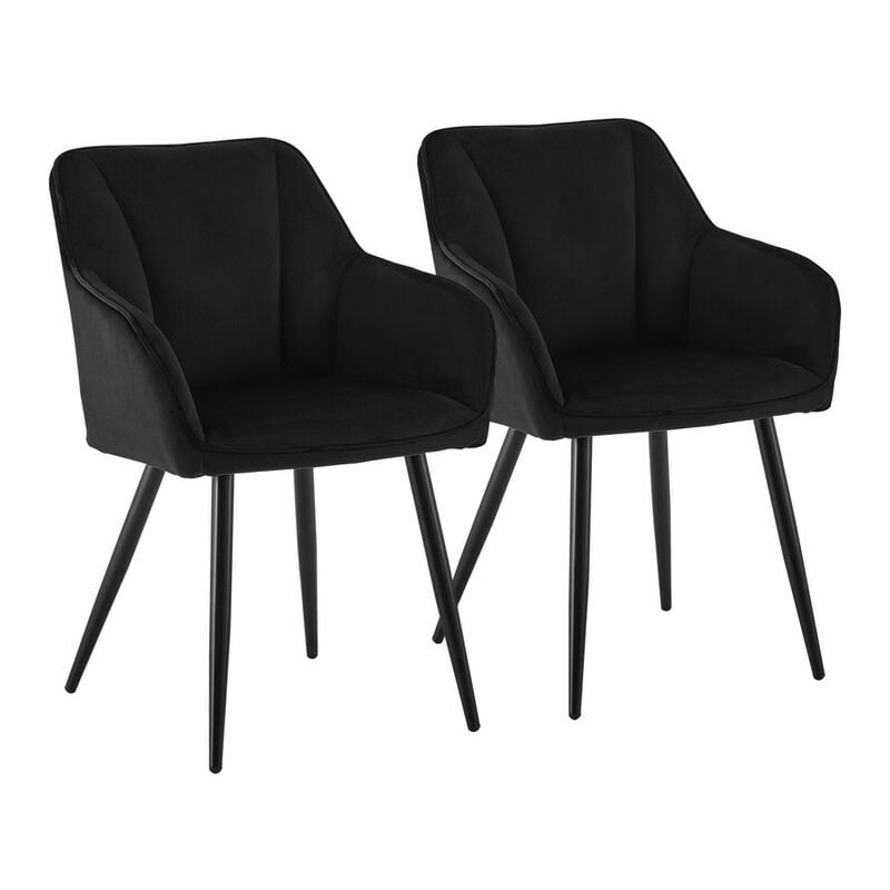 Clipop - Lot de 2 chaises de salle à manger en velours avec accoudoirs - Avec siège rembourré, dossier, pieds en métal, réception du salon, salle à
