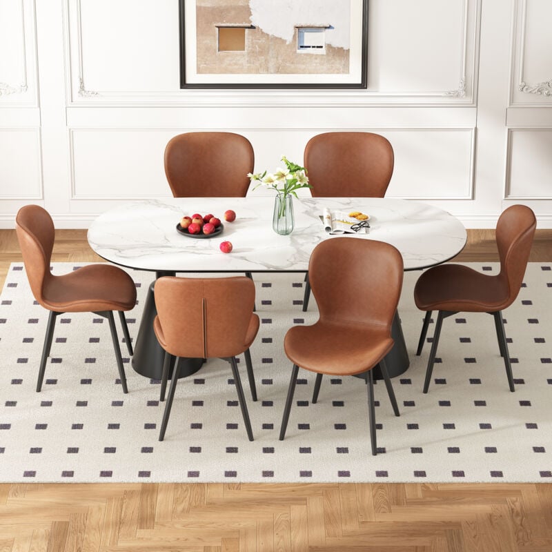 Lot de 6 chaises de salle à manger en velours avec design matelassé et pieds galvanisés pour salle à manger et cuisine (crème)