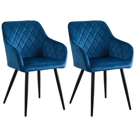 Lot de 2 chaises de Salle à Manger en Velours avec Dossier, accoudoirs et Pieds en métal, Bleu