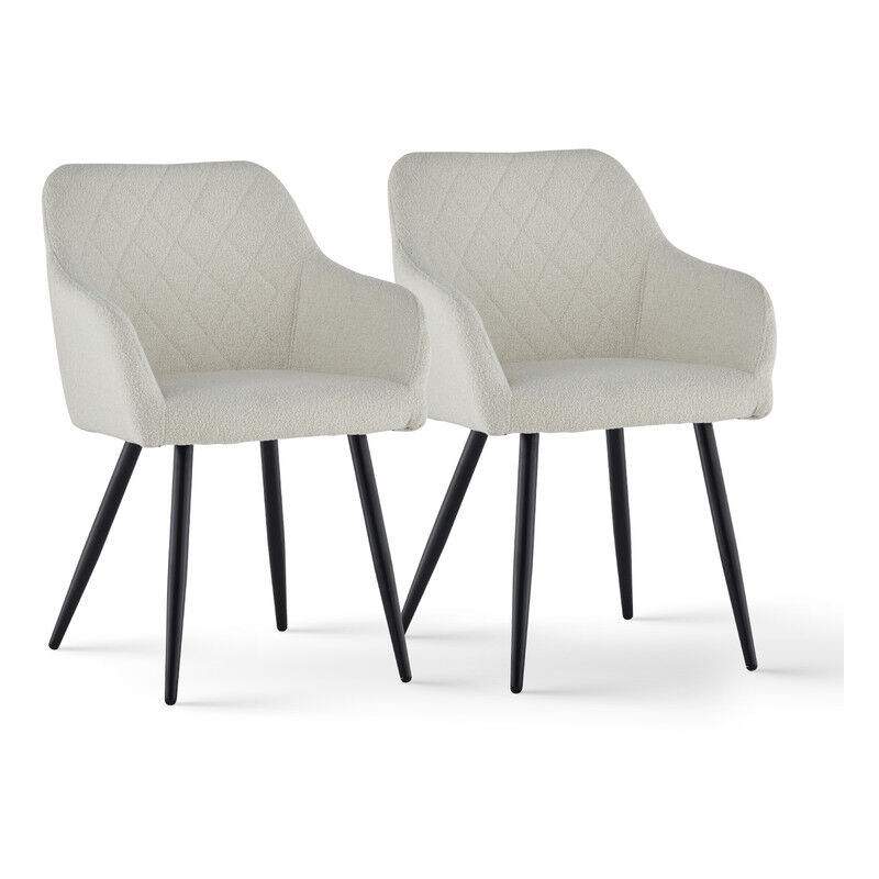 Clipop - Lot de 2 chaises de Salle à Manger en Velours avec Dossier, accoudoirs et Pieds en métal, blanc