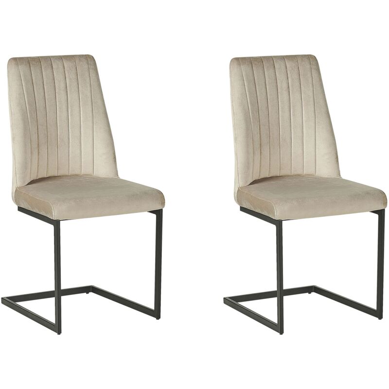 Beliani - Lot de 2 Chaises Porte à Faux en Velours Taupe Idéal Pour Salle à Manger ou Salon Moderne ou Design