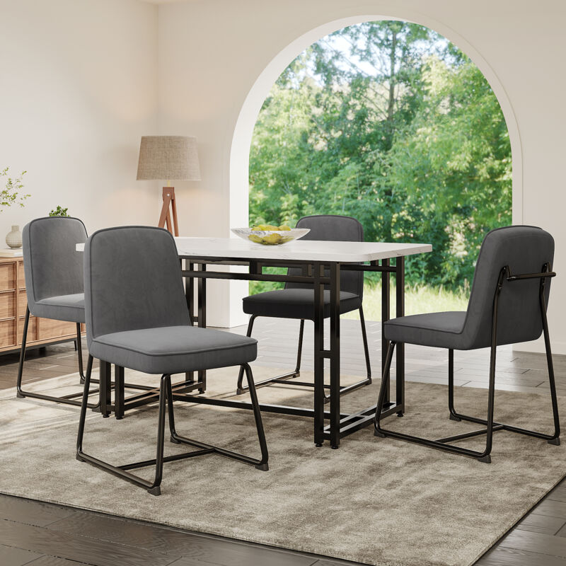 Lot de 4 chaises de salle à manger en velours, chaise de cuisine avec structure en métal noir, pour salle à manger, salon, gris