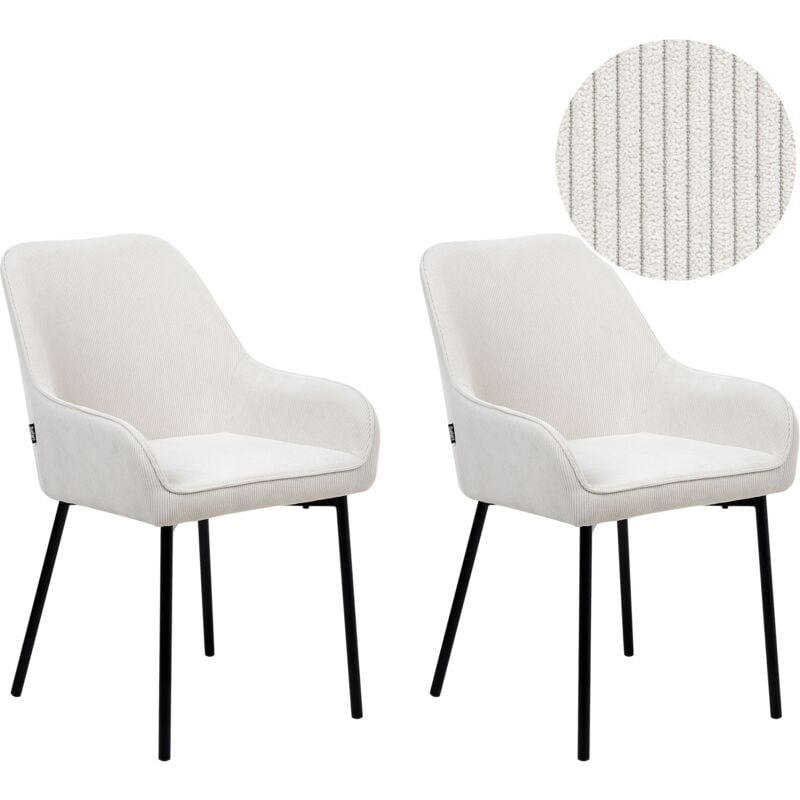 Beliani - Lot de 2 Chaises de Salle à Manger en Velours Côtelé Pieds Métal Noir Blanc Loverna