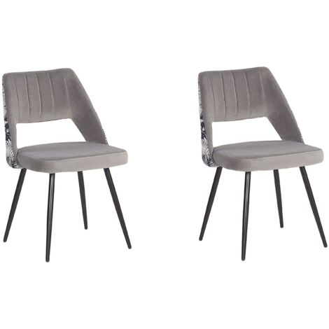 Lot de 2 Chaises de Salle à Manger en Velours Gris Clair avec Pieds Obliques en Acier Noir Style Glamour pour Intérieur Chic et Tendance Beliani