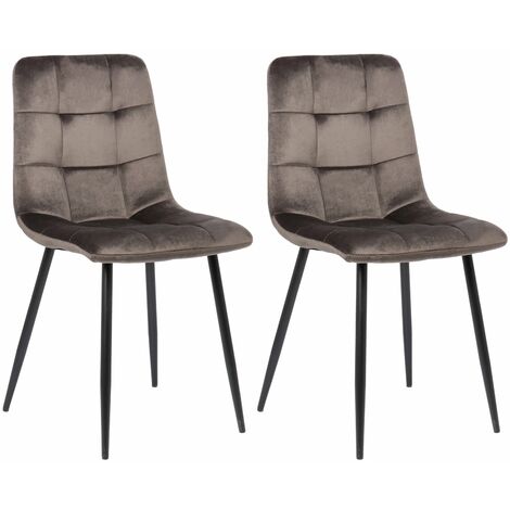 Lot de 2 chaises de salle à manger en velours gris pieds métal noir mat style moderne CDS101102
