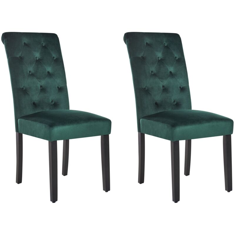 Beliani - Lot de 2 Chaises de Salle à Manger en Velours Pieds en Bois d'Hévéa Noirs Capitonné Vert Velva