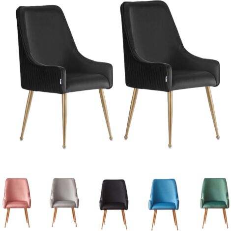 Lot de 2 chaises de salle à manger en velours Soho LUX avec pieds en métal - Salle à manger Chaise de salle à manger - Chaise rembourrée - Chaise de salle à manger moderne - Noir