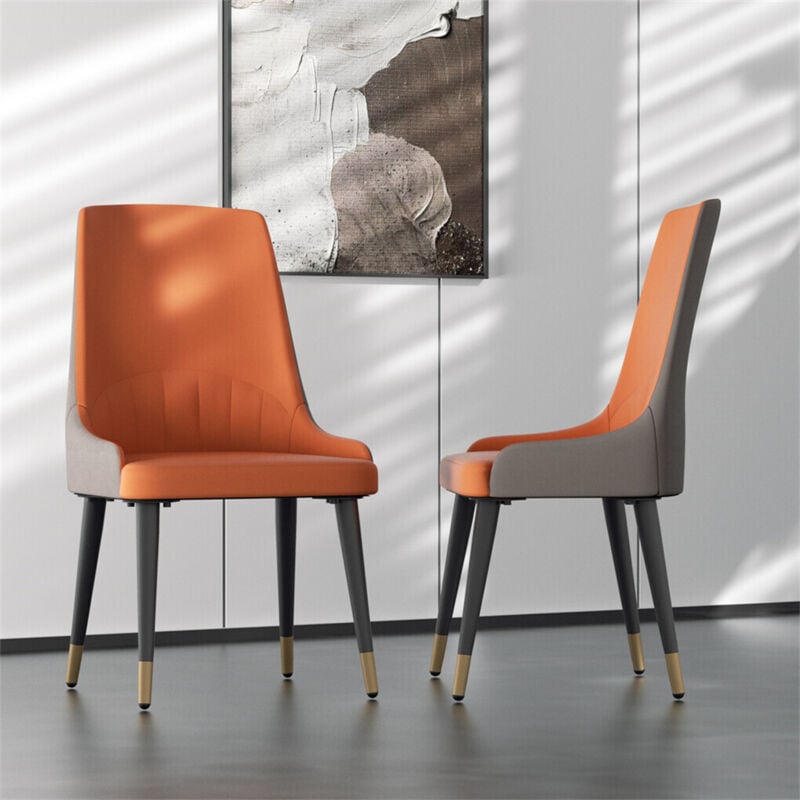 Unho - Lot de 2 Chaises de Salle à Manger Moderne Fauteuil Scandinave Chaise de Cuisine Confortable en Cuir 45.5x45x82cm - Orange